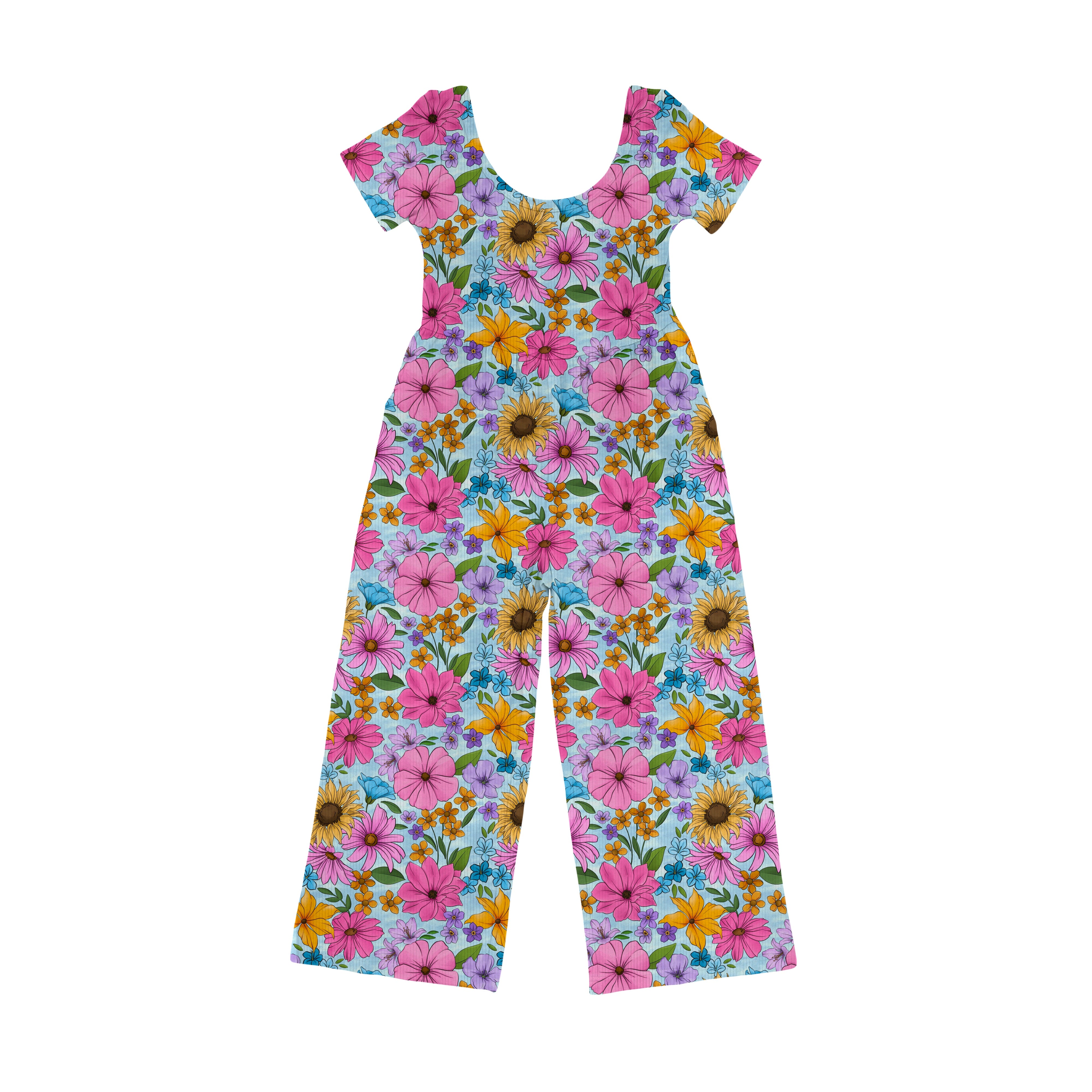 Bamboo RIBBED LET IT BLOOM SHORT SLEEVE FULL LENGTH POCKET ROMPER