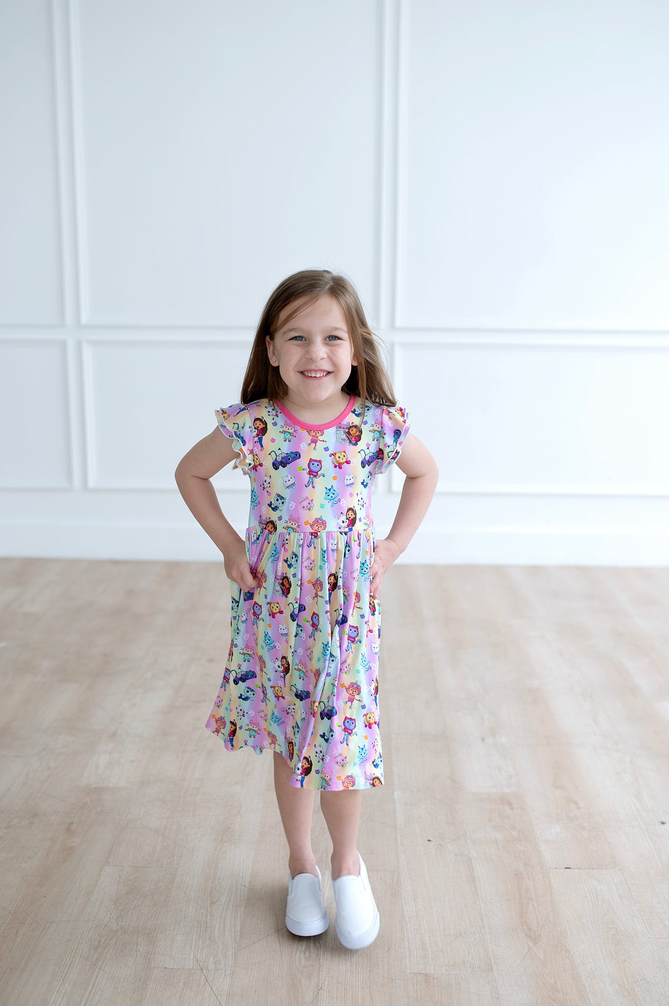 Bamboo CAT-TASTIC FLUTTER SLEEVE Twirl Dress