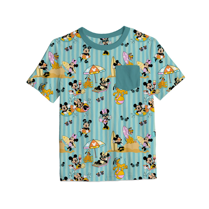 Bamboo SURF, SAND, &amp; SMILES BLUE FULL PRINT KIDS POCKET TEE