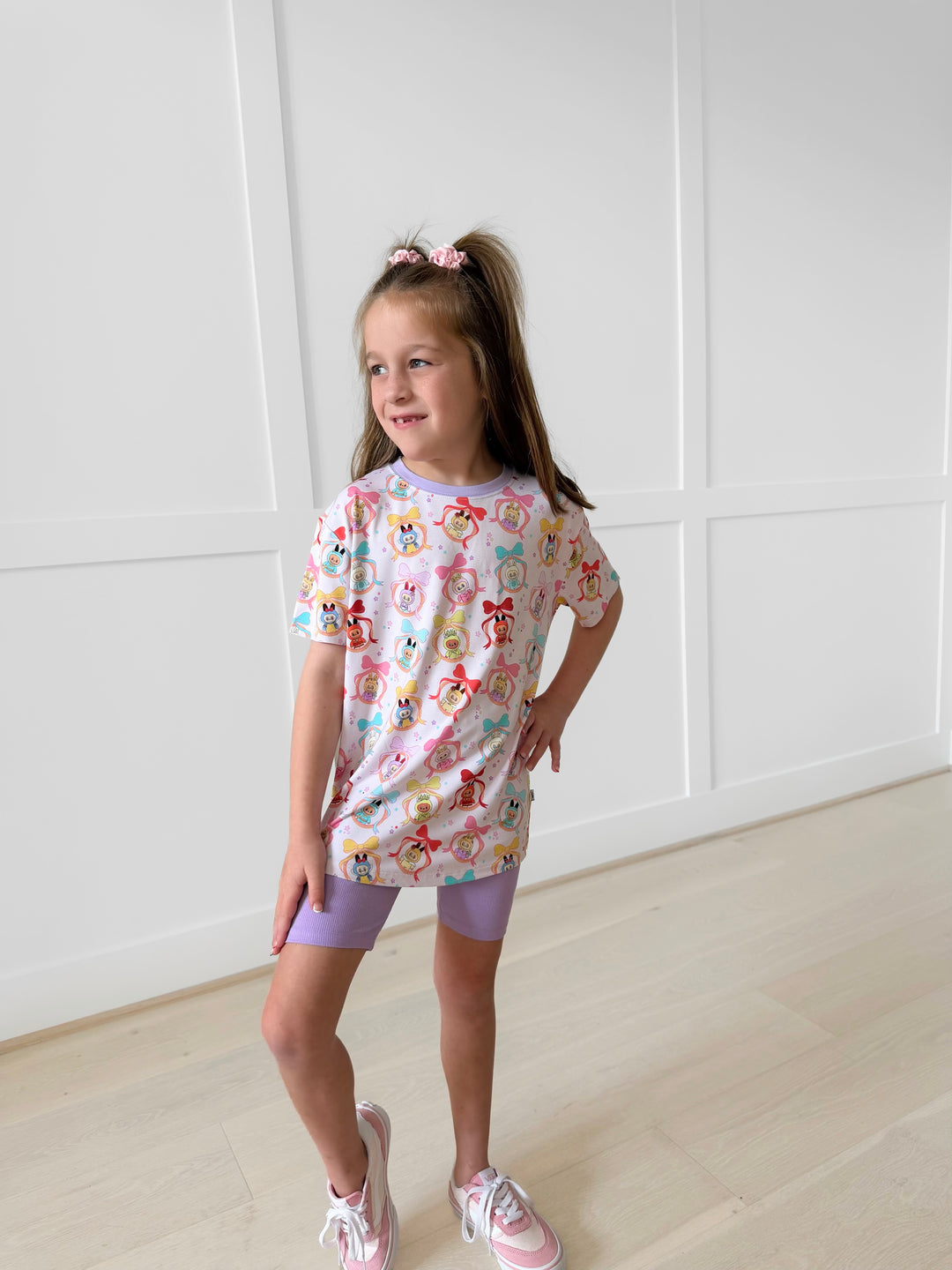 Bamboo CROWNED CUTIES Short Sleeve Oversized Tee Biker Short Set