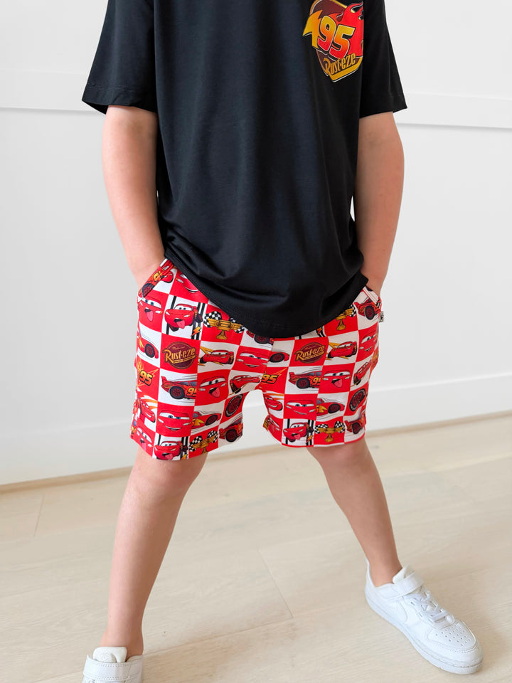 Bamboo COTTON SPANDEX FULL THROTTLE CHECK Relaxed Shorts