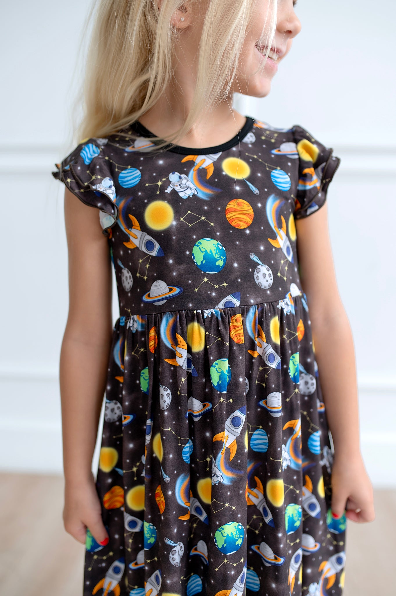Bamboo OUT OF THIS WORLD FLUTTER SLEEVE Twirl Dress