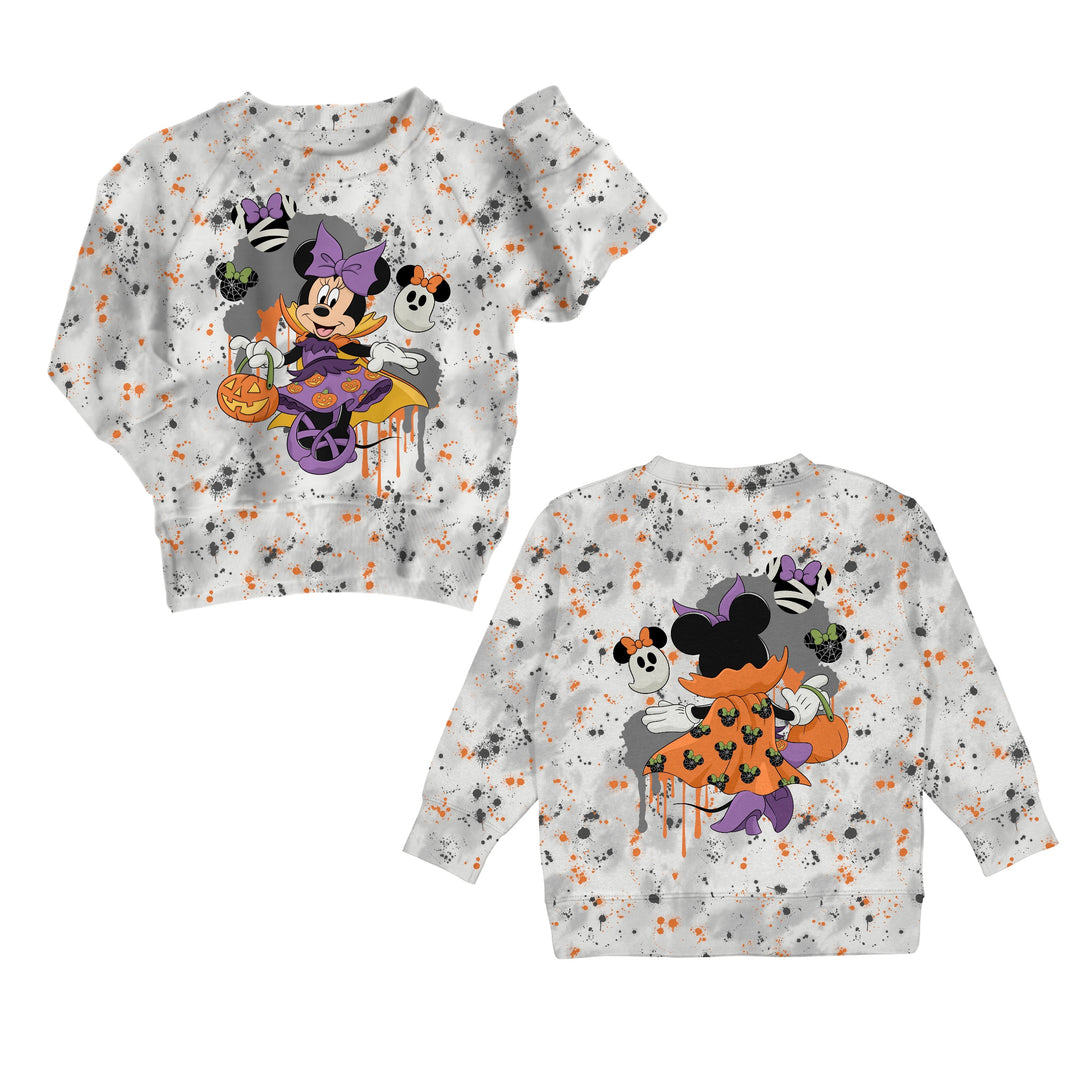 Bamboo COTTON SPANDEX MIDNIGHT ON MAIN kids GRAPHIC crewneck (GIRL FRONT &amp; BACK)(FLEECE LINED)