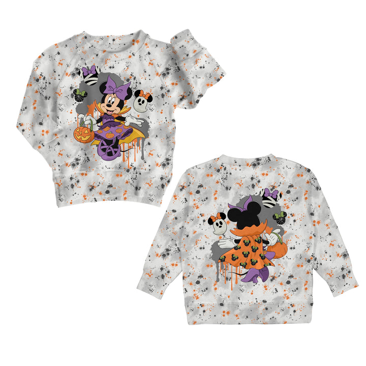 Bamboo COTTON SPANDEX MIDNIGHT ON MAIN kids GRAPHIC crewneck (GIRL FRONT &amp; BACK)(FLEECE LINED)