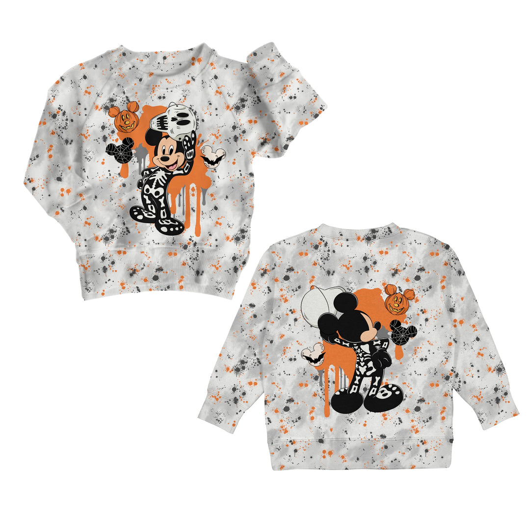 Bamboo COTTON SPANDEX MIDNIGHT ON MAIN kids GRAPHIC crewneck (BOY FRONT &amp; BACK) (FLEECE LINED)