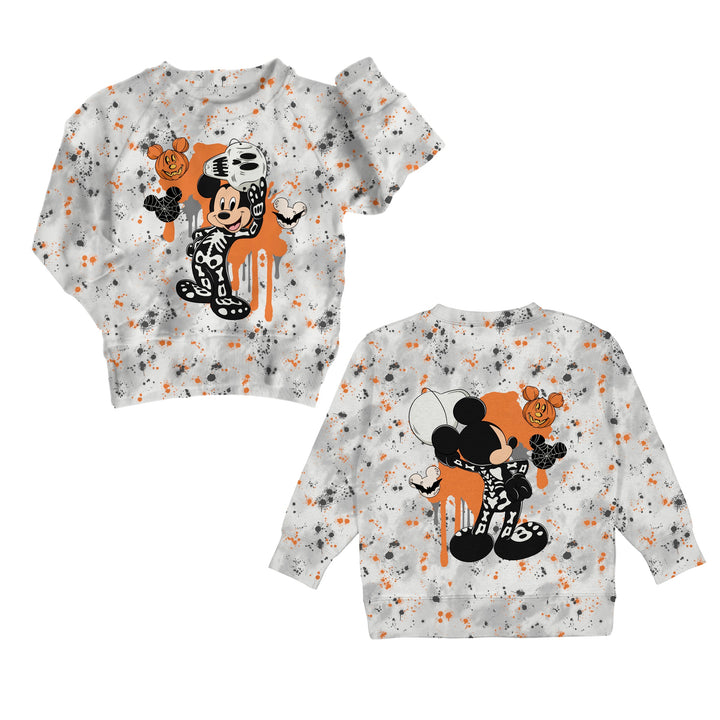 Bamboo COTTON SPANDEX MIDNIGHT ON MAIN kids GRAPHIC crewneck (BOY FRONT &amp; BACK) (FLEECE LINED)