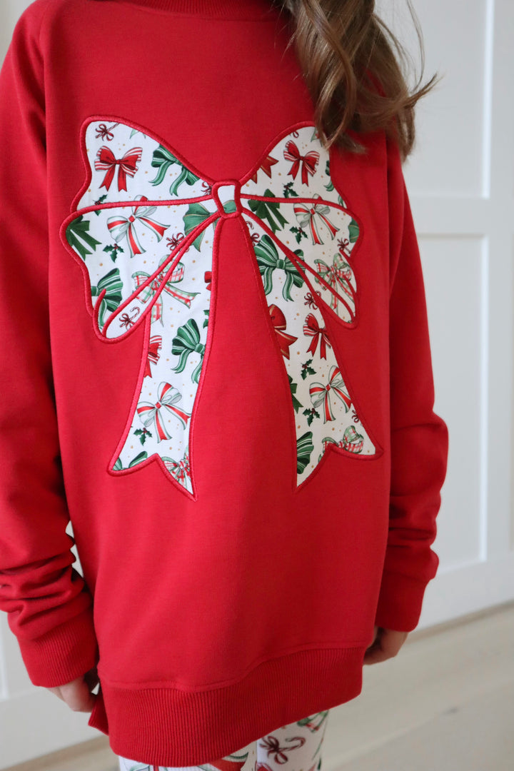 Bamboo COTTON SPANDEX JINGLE BOWS kids EMBROIDERED crewneck (FLEECE LINED)