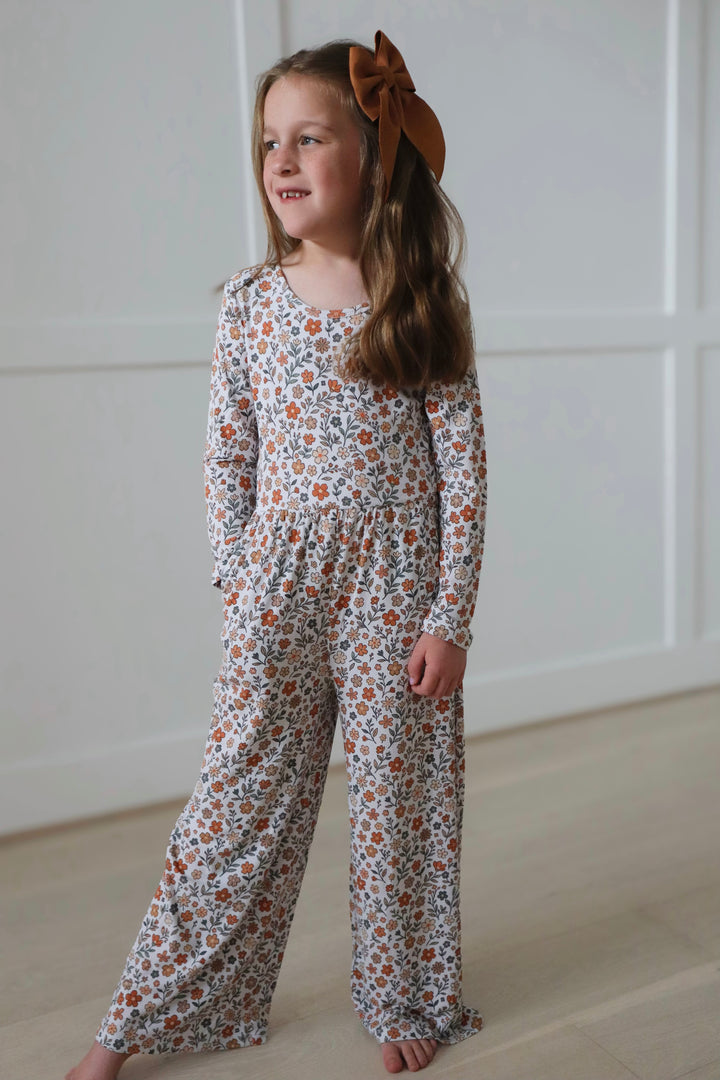 Bamboo RIBBED SPICED FLORALS LONG SLEEVE FULL LENGTH ROMPER