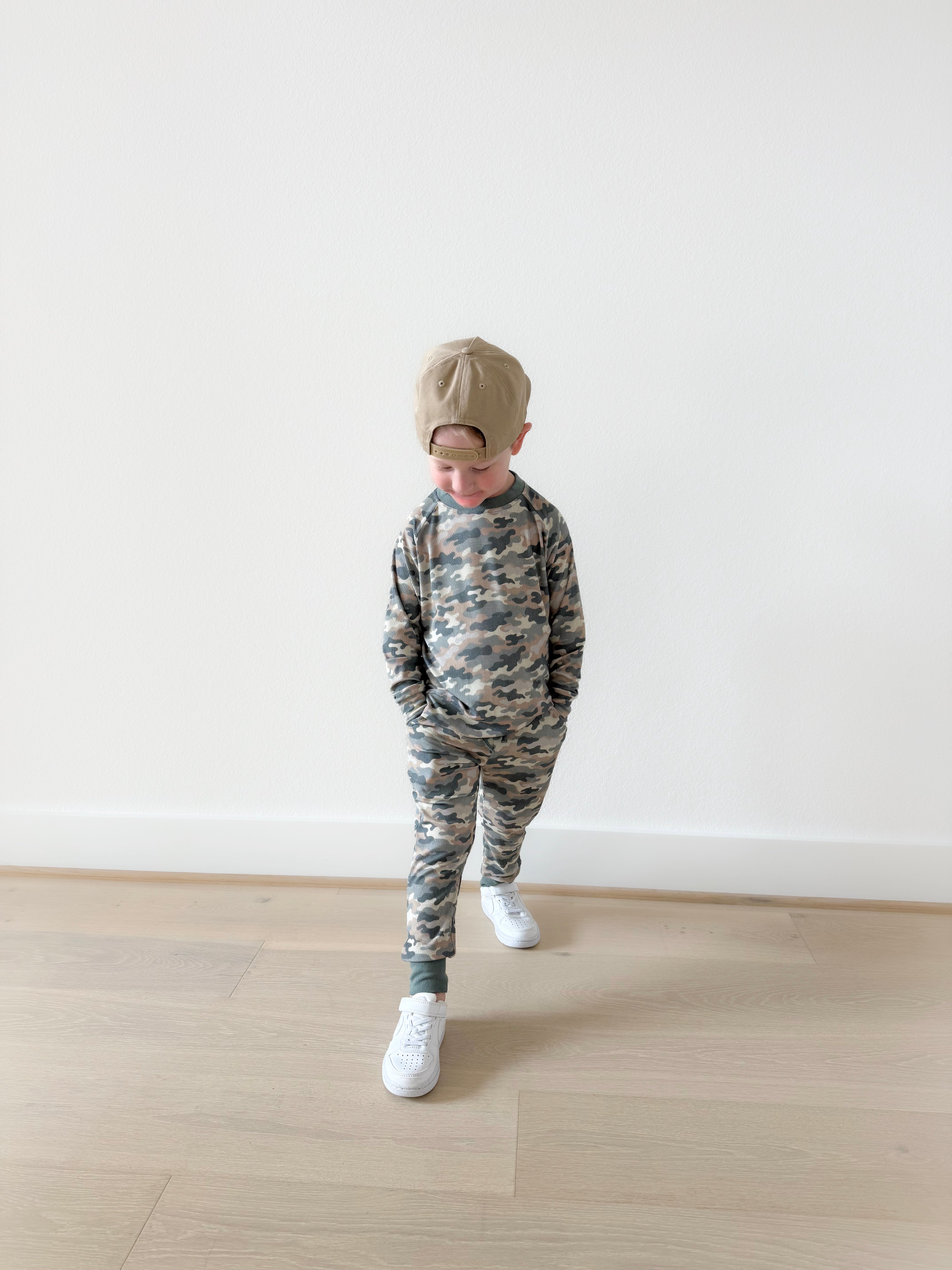 Bamboo RIBBED DISTRESSED CAMO kids crewneck & JOGGER SET