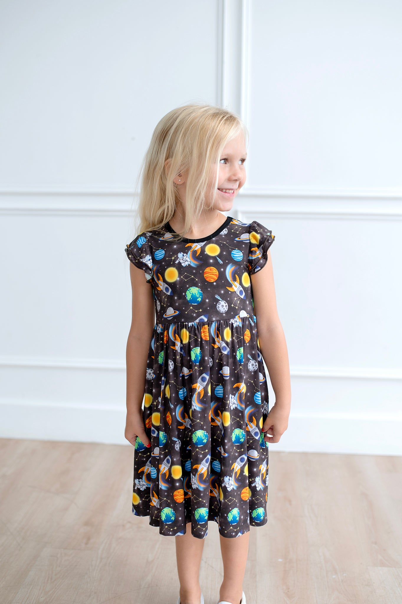 Bamboo OUT OF THIS WORLD FLUTTER SLEEVE Twirl Dress