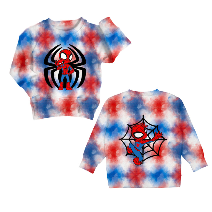 Bamboo COTTON SPANDEX WEB SLINGIN’ HERO kids GRAPHIC crewneck (FRONT &amp; BACK) (FLEECE LINED)