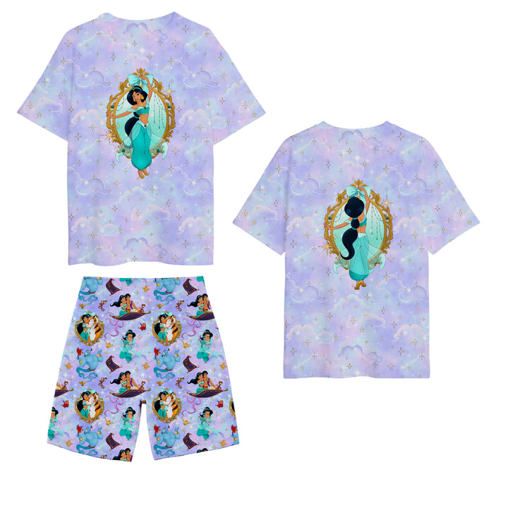 Bamboo STARDUST SANDS GRAPHIC FRONT &amp; BACK ADULT TEE SHIRT + NYLON SPANDEX BIKER SHORTS
