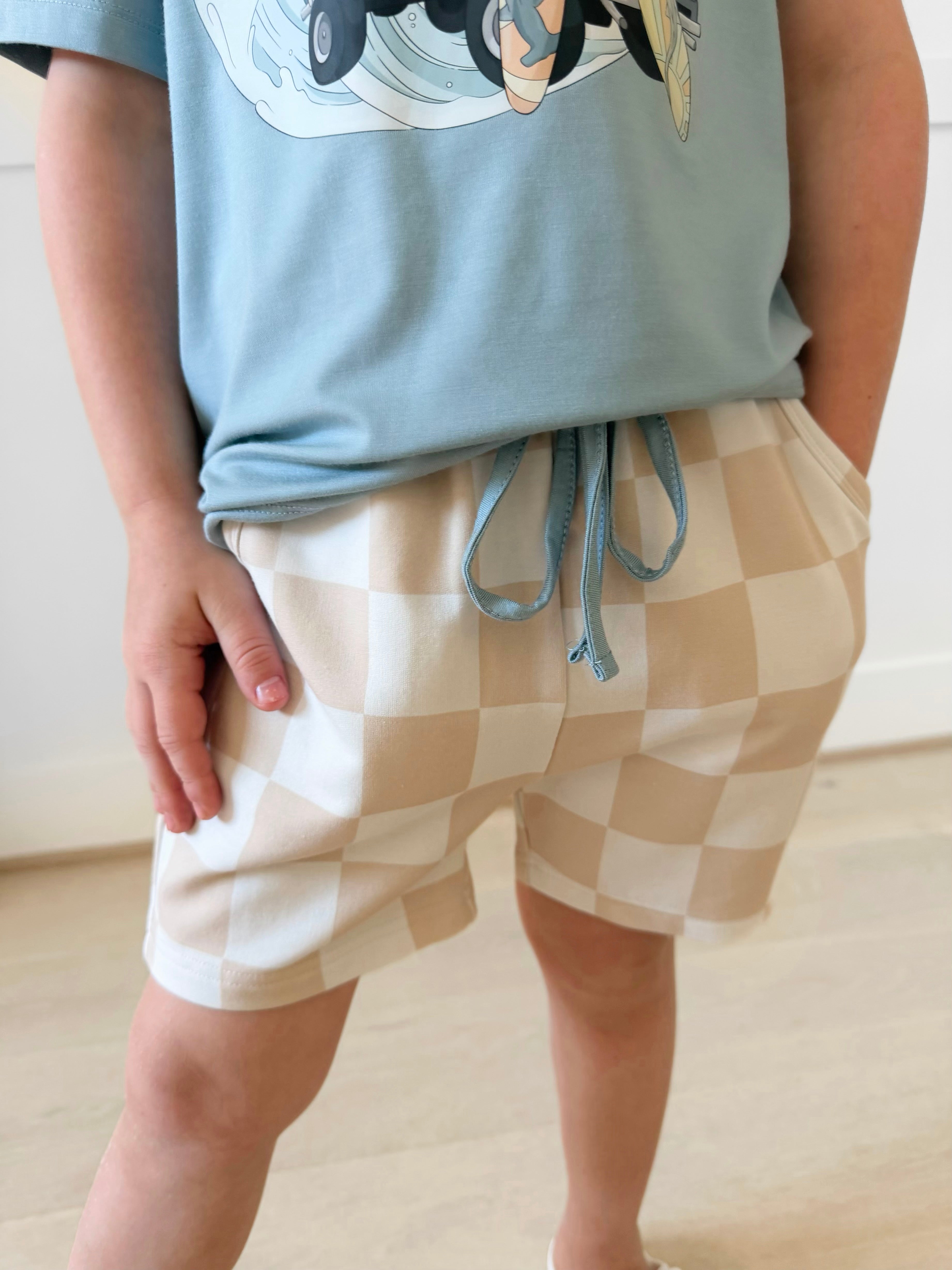 Bamboo COTTON SPANDEX SANDY CHECKS Relaxed Shorts