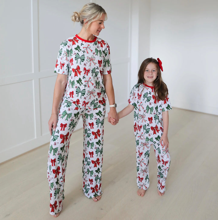 Bamboo RIBBED JINGLE BOWS ADULT RELAXED PANT SET