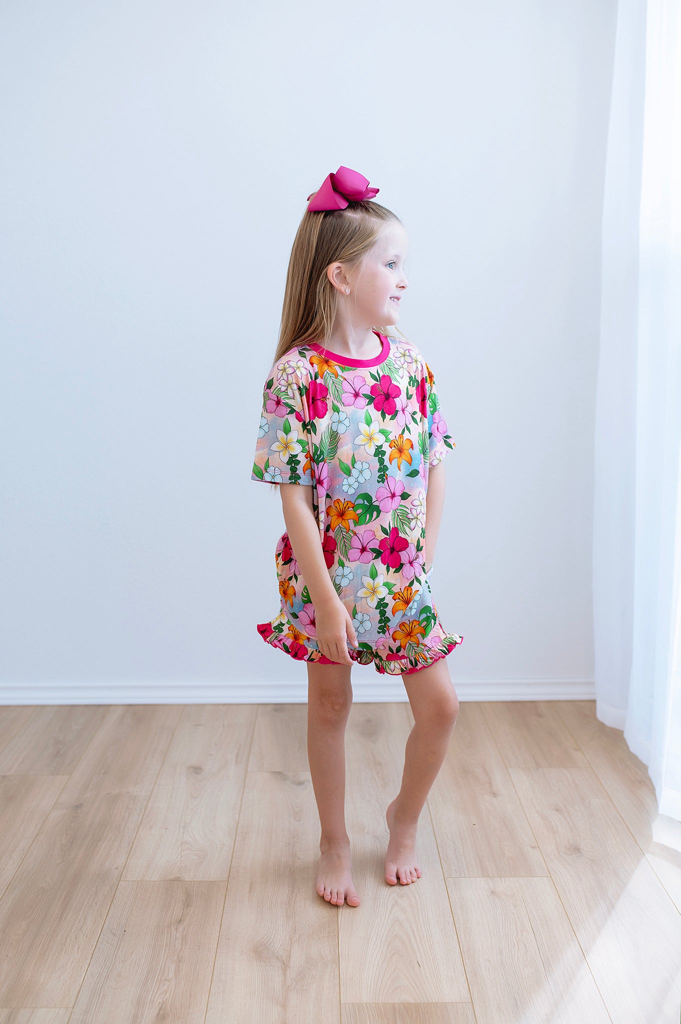 Bamboo RIBBED PETALS OF THE SEA KIDS RELAXED RUFFLE SHORT SET