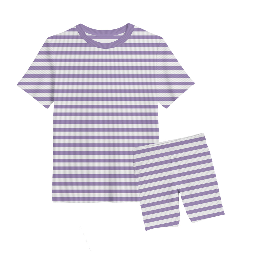 Bamboo RIBBED LAVENDER LANES Short Sleeve Oversized Tee Biker Short Set