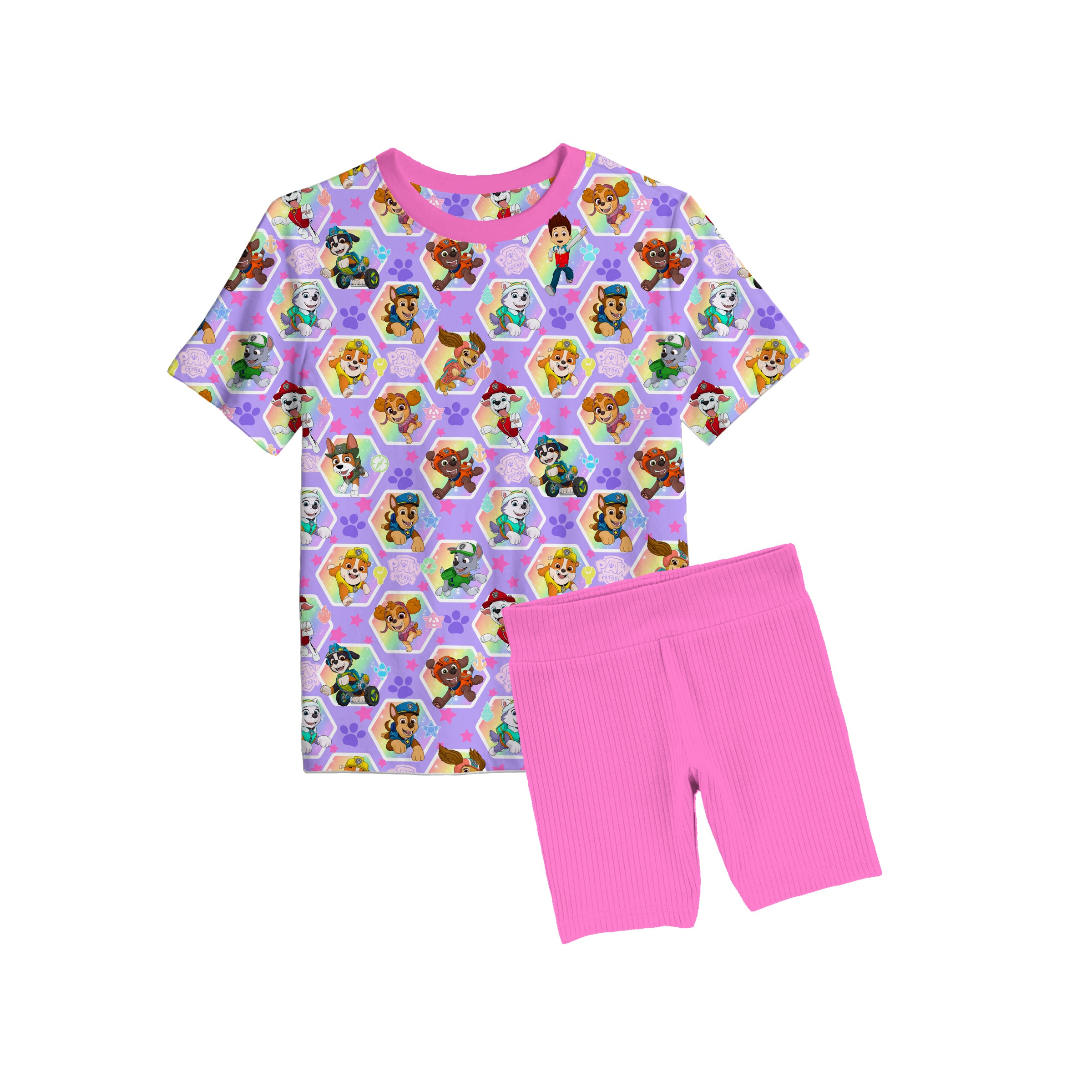 Bamboo GIRLS ON A ROLL Short Sleeve Oversized Tee Biker Short Set