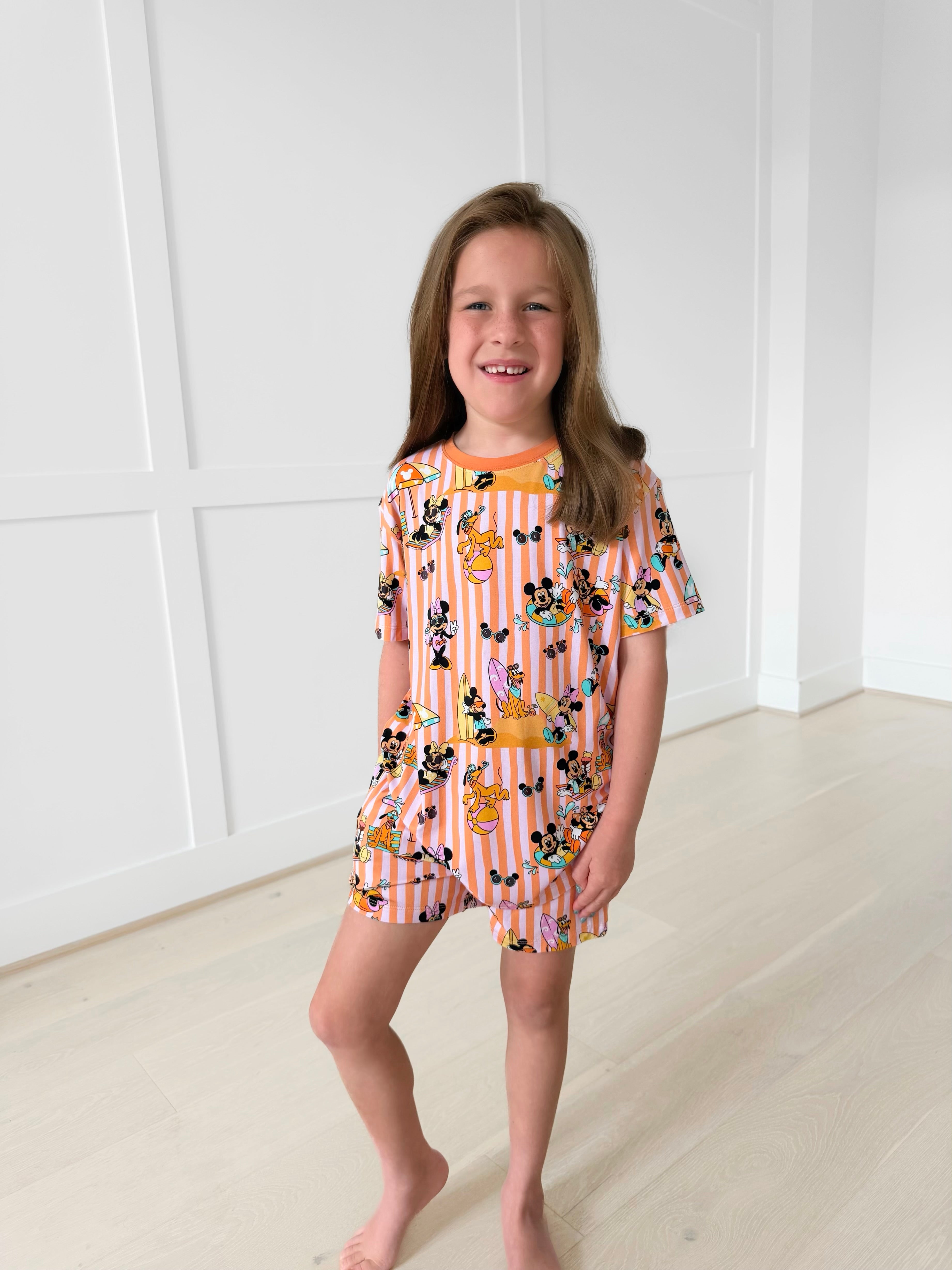 Bamboo SURF, SAND, & SMILES PINK KIDS RELAXED SHORT SET