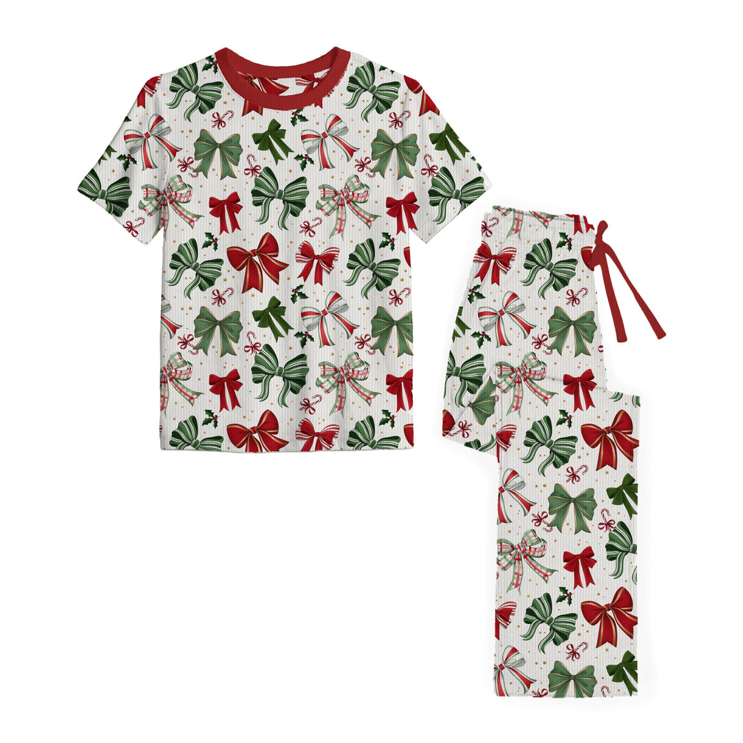 RIBBED Bamboo RIBBED JINGLE BOWS KIDS RELAXED PANT Set