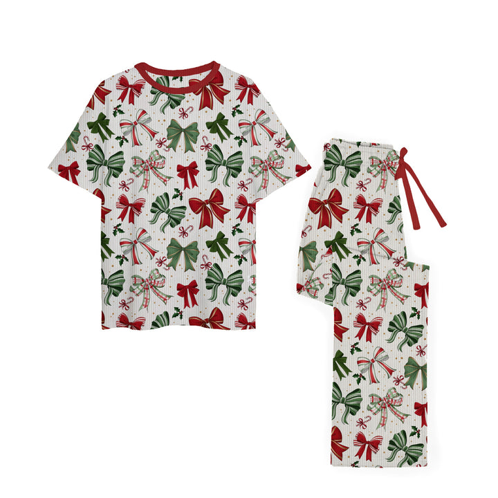 Bamboo RIBBED JINGLE BOWS ADULT RELAXED PANT SET