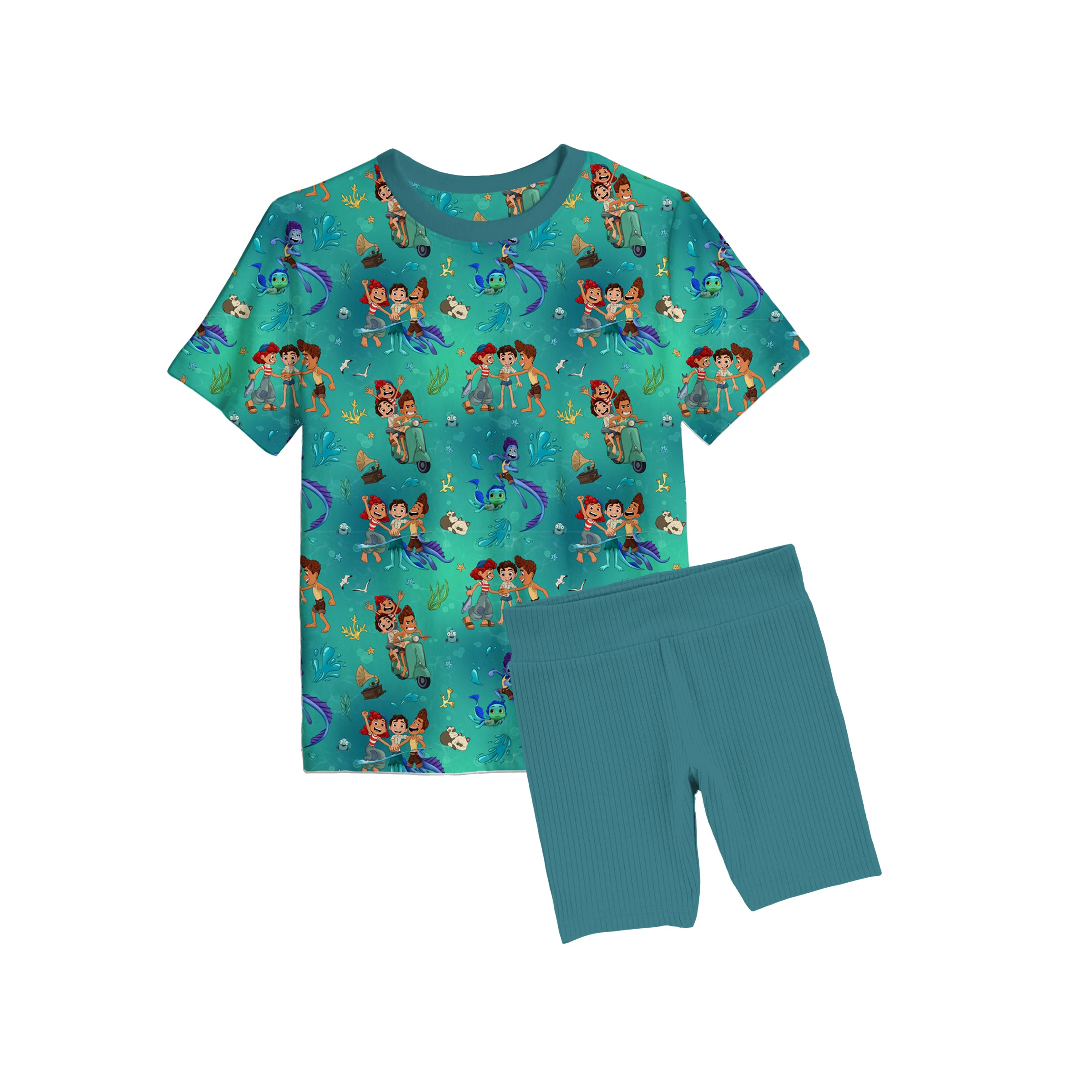 Bamboo BEST FINS FOREVER Short Sleeve Oversized Tee Biker Short Set