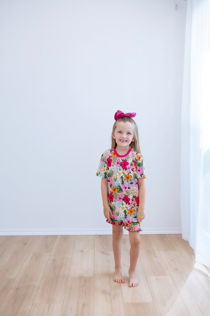 Bamboo RIBBED PETALS OF THE SEA KIDS RELAXED RUFFLE SHORT SET