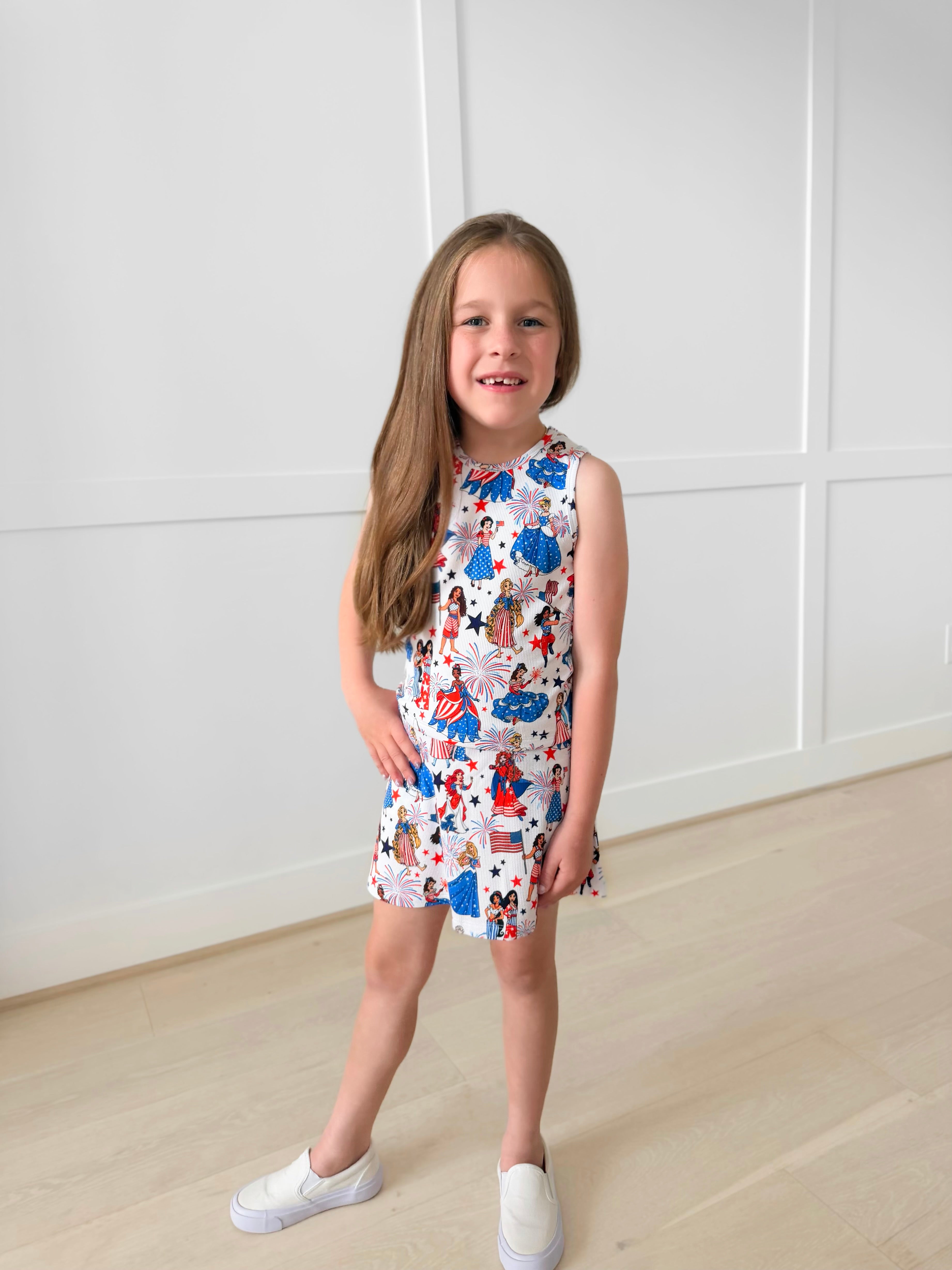BAMBOO RIBBED STAR SPANGLED ROYALTY TWO PIECE ATHLETIC SET