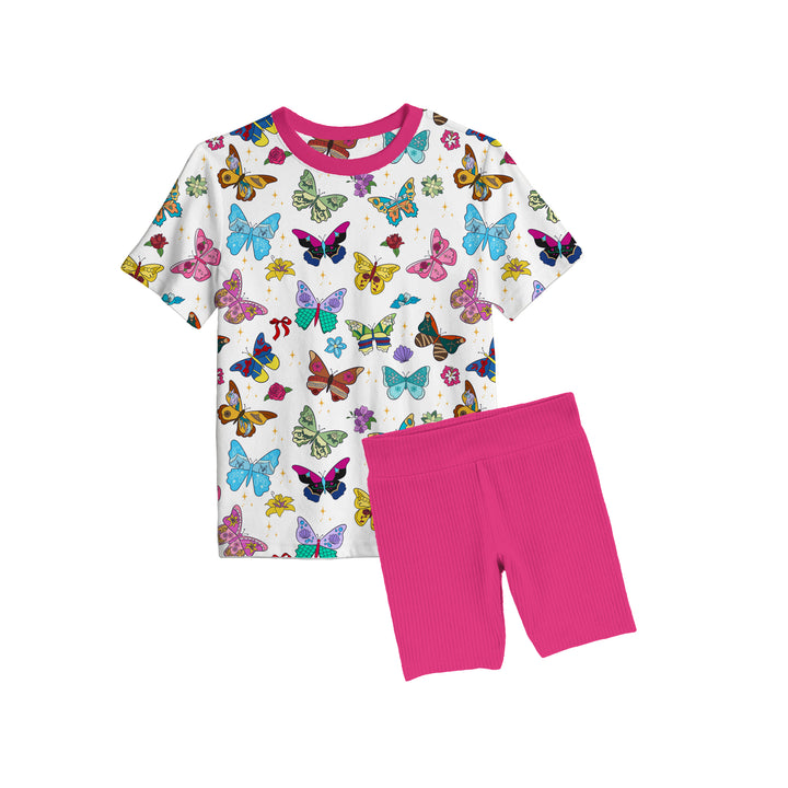 Bamboo ENCHANTED WINGS Short Sleeve Oversized Tee Biker Short Set