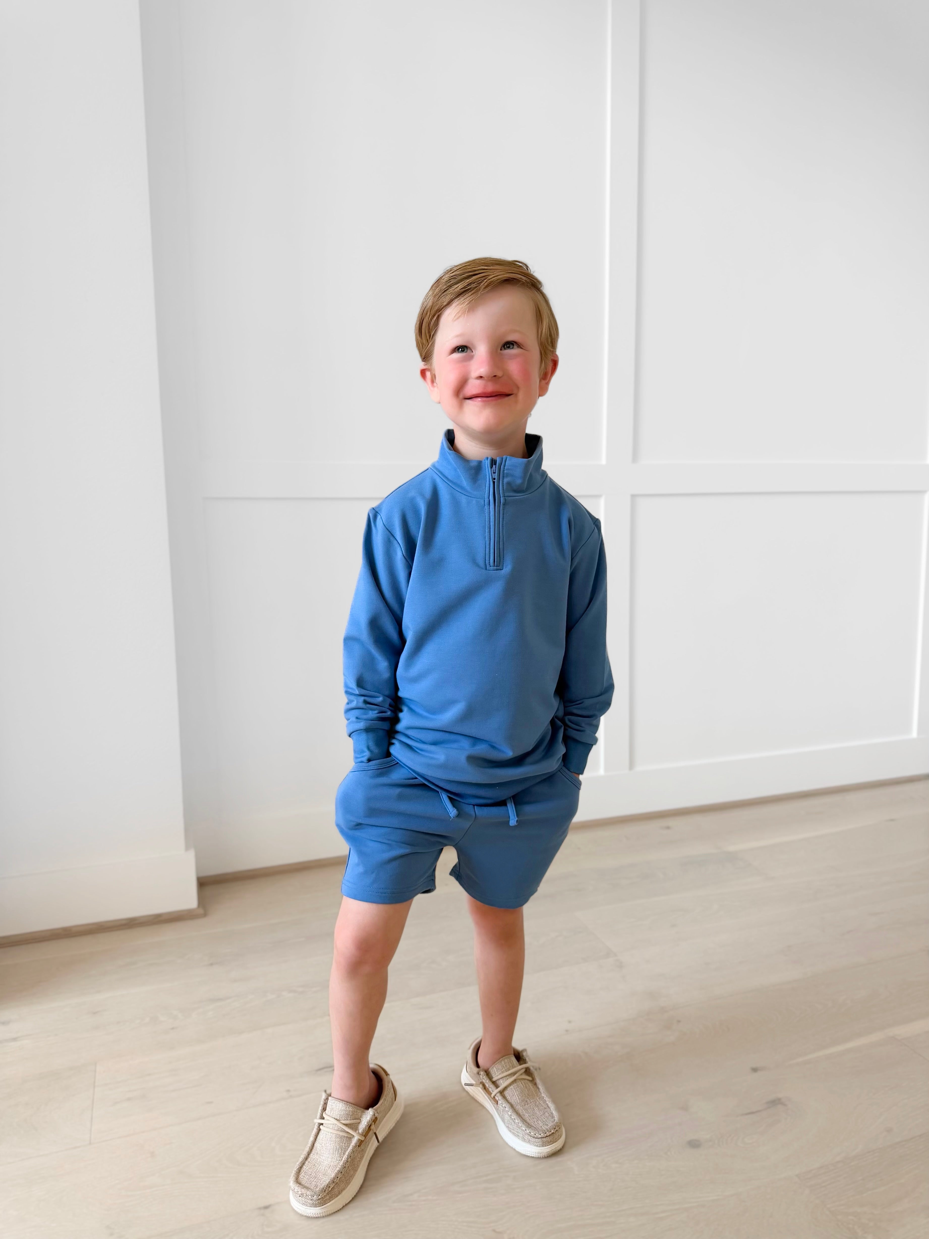 Bamboo COTTON SPANDEX SOLID BLUE Relaxed Shorts