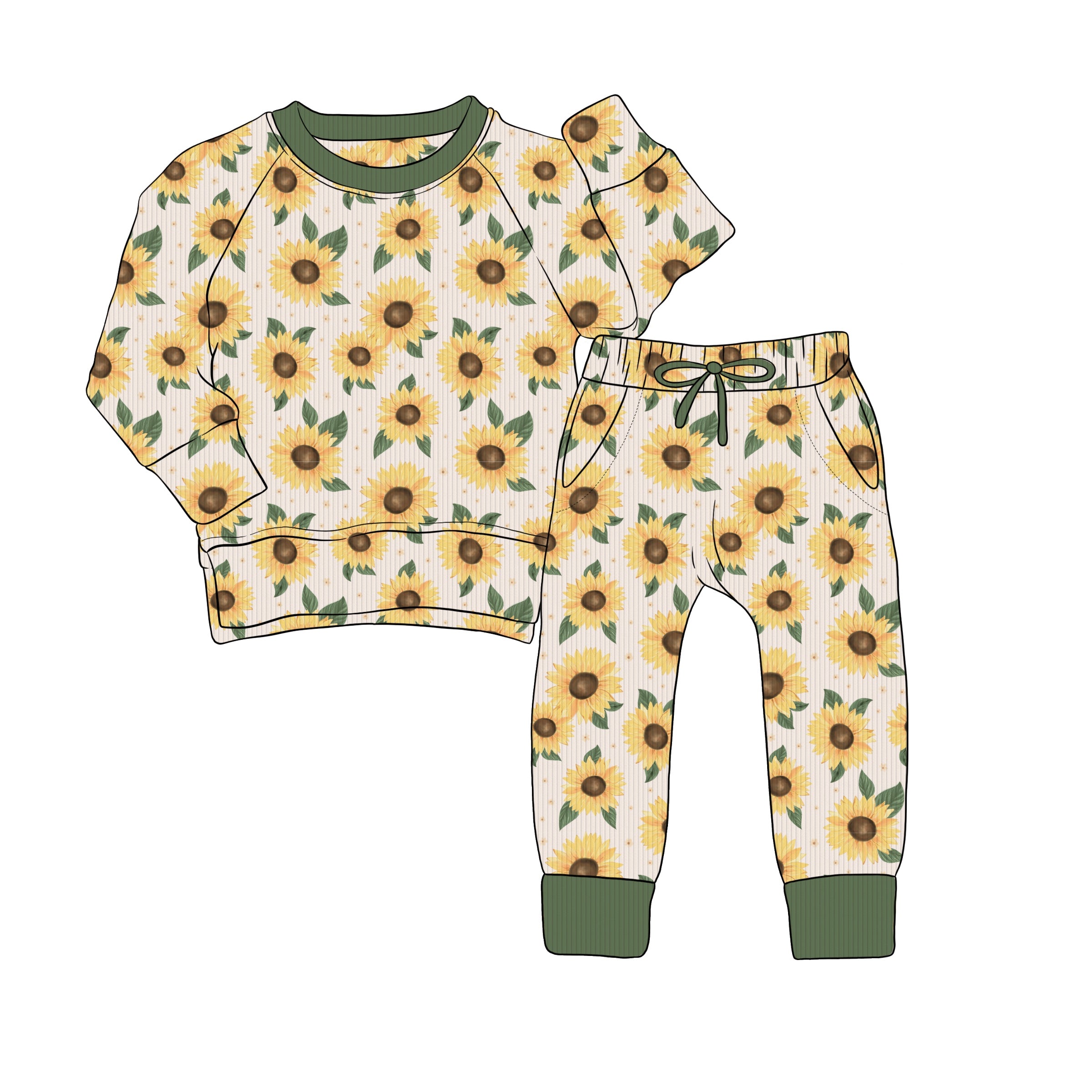 Bamboo RIBBED GOLDEN FLOWER kids crewneck & JOGGER SET