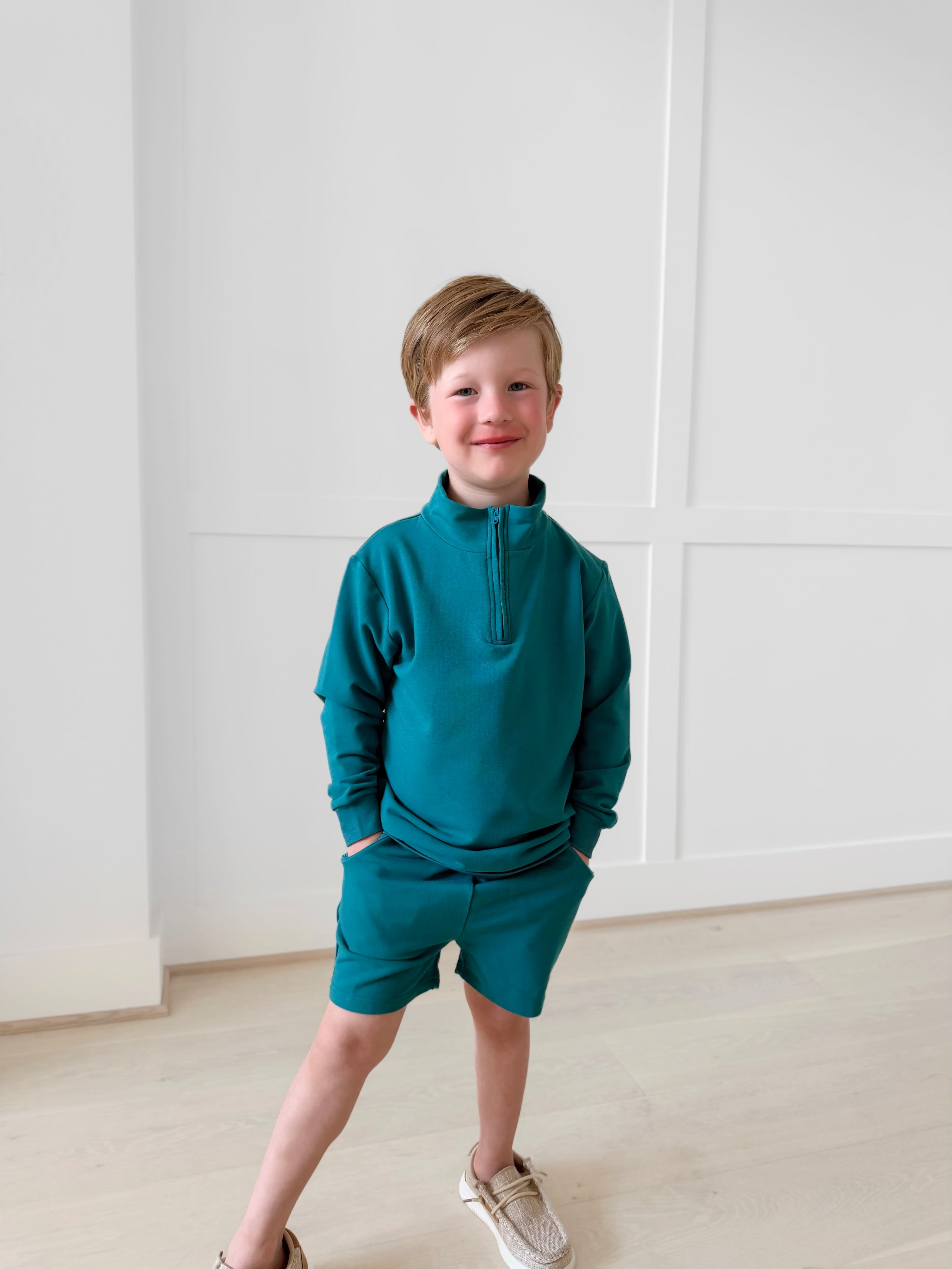 Bamboo COTTON SPANDEX TEAL QUARTER ZIP (NO FLEECE)