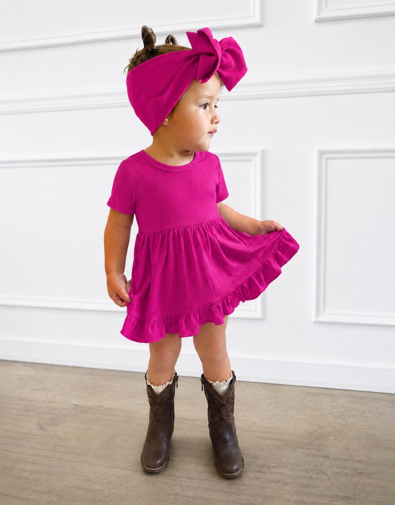 BAMBOO RIBBED MAUVEBERRY SHORT SLEEVE BODYSUIT TWIRL DRESS