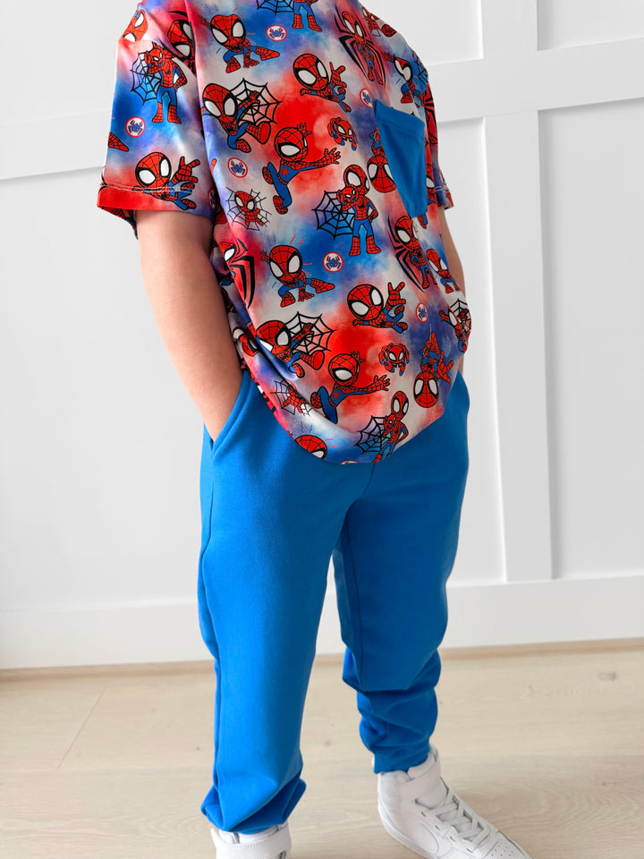 BAMBOO COTTON SPANDEX ELECTRIC BLUE KIDS JOGGERS (FLEECE LINED)