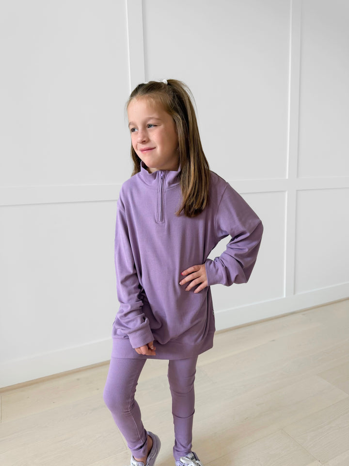Bamboo RIBBED PURPLE POP QUARTER ZIP
