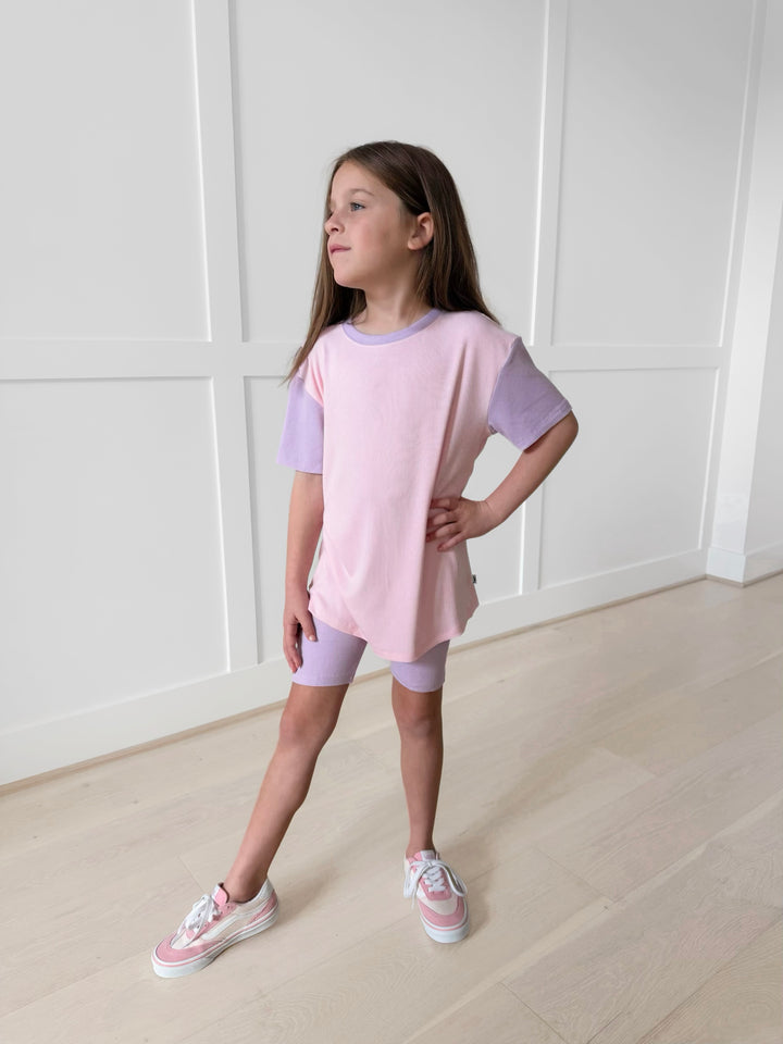 Bamboo RIBBED SWEETHEART SPARK Short Sleeve Oversized Tee Biker Short Set