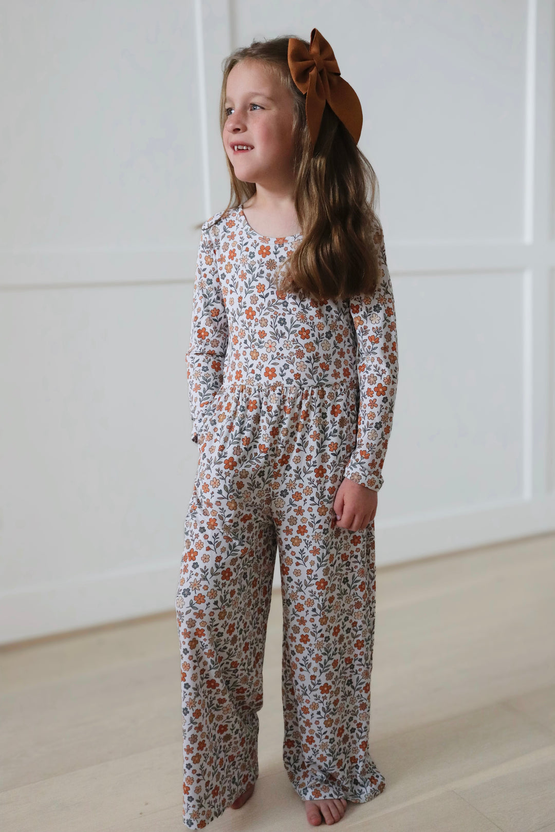 Bamboo RIBBED SPICED FLORALS LONG SLEEVE FULL LENGTH ROMPER