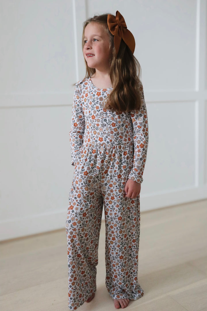 Bamboo RIBBED SPICED FLORALS LONG SLEEVE FULL LENGTH ROMPER