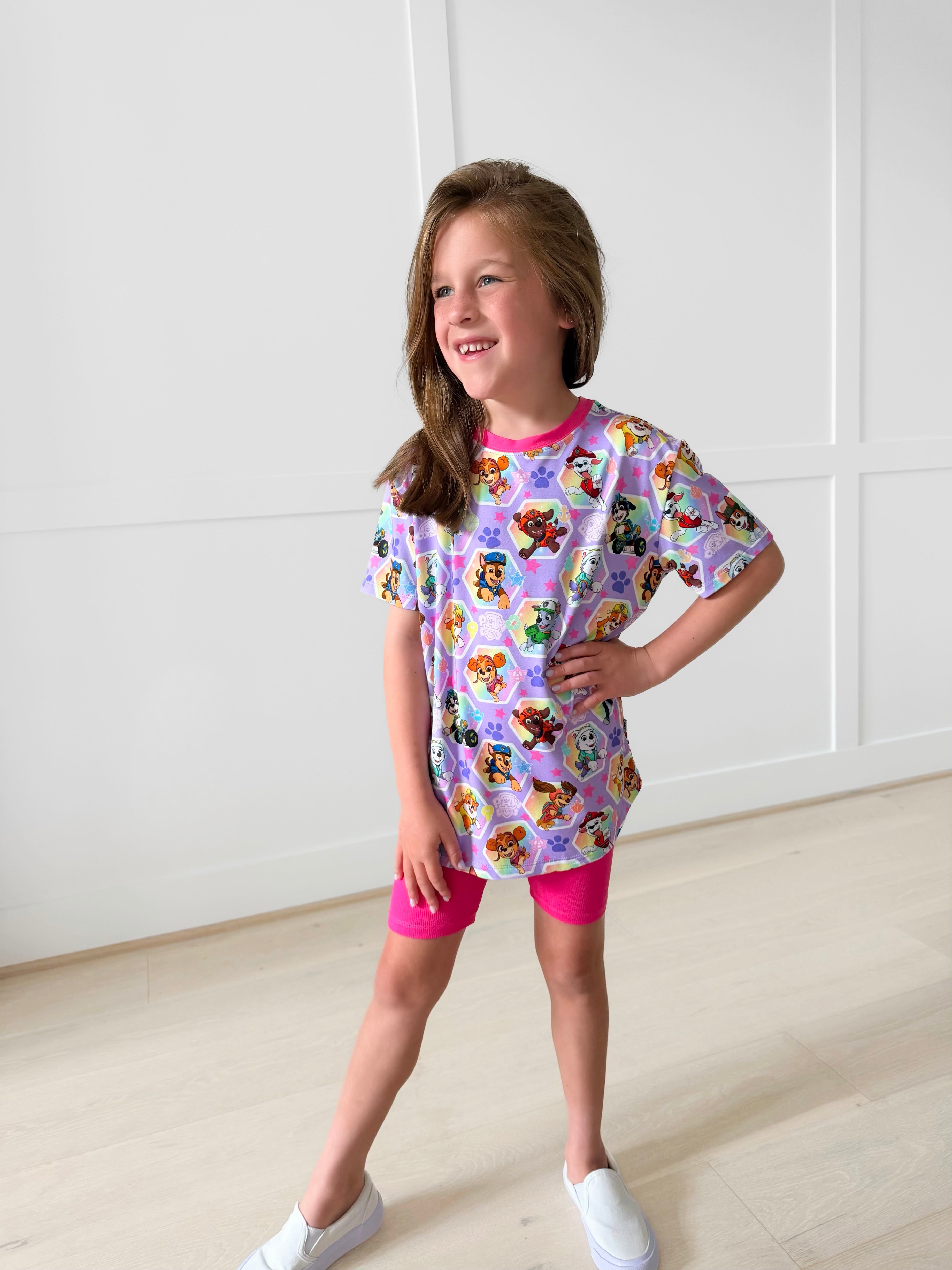 Bamboo GIRLS ON A ROLL Short Sleeve Oversized Tee Biker Short Set