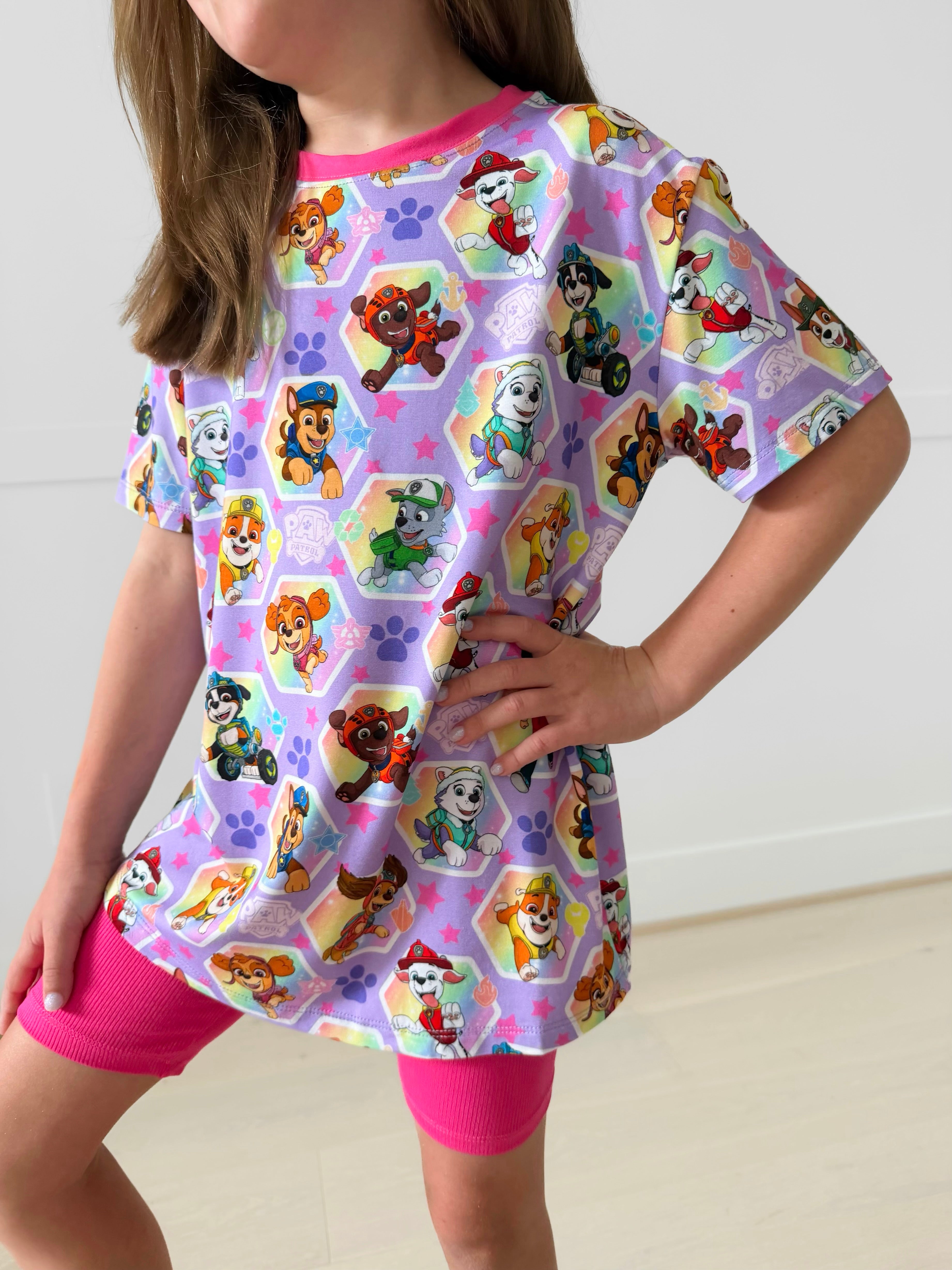Bamboo GIRLS ON A ROLL Short Sleeve Oversized Tee Biker Short Set