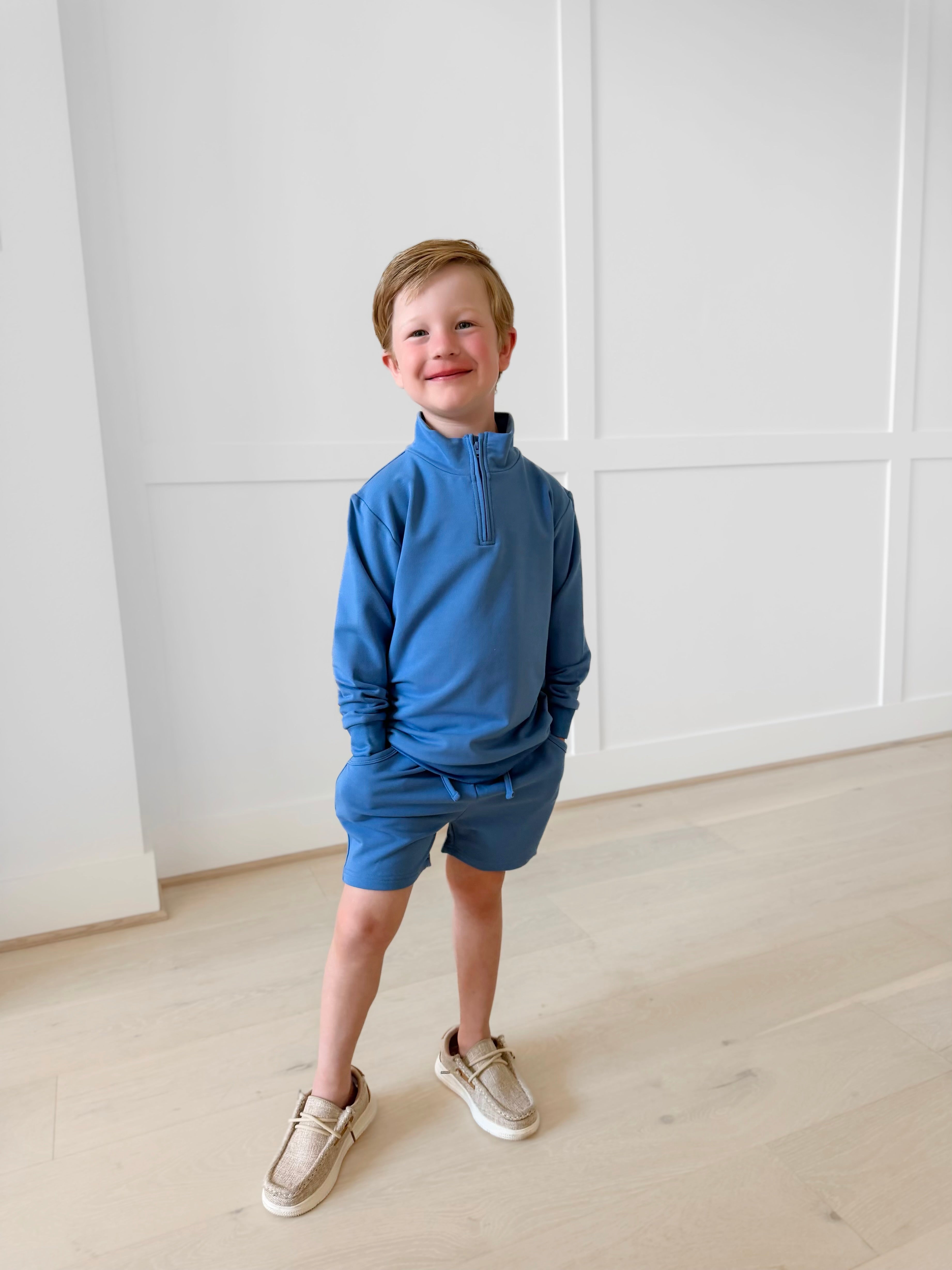 Bamboo COTTON SPANDEX BLUE QUARTER ZIP (NO FLEECE)