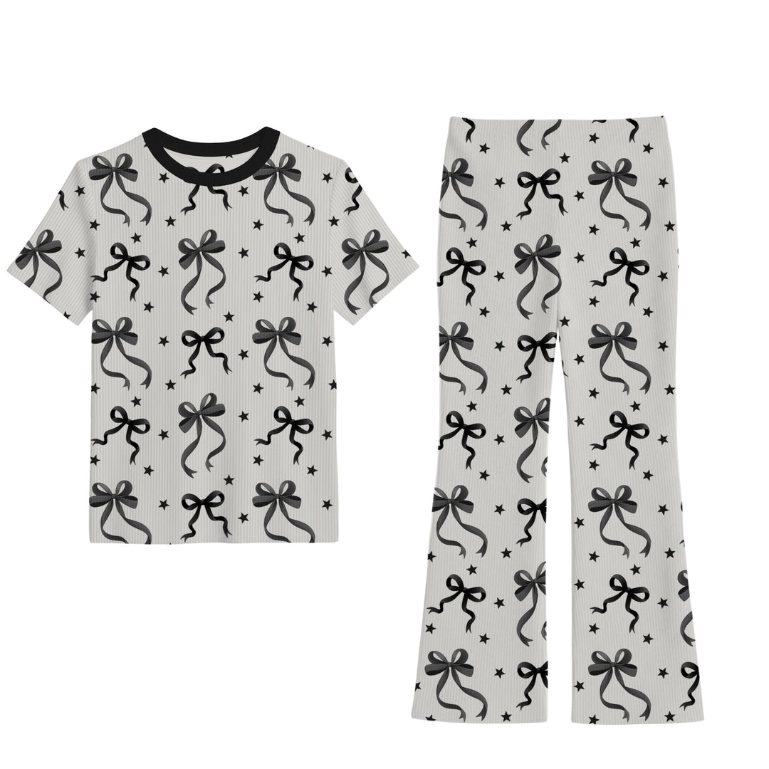 BAMBOO RIBBED JUST A BOW GIRL TEE/FLARE LEGGING SET (SAME SIZE TOP &amp; BOTTOM)
