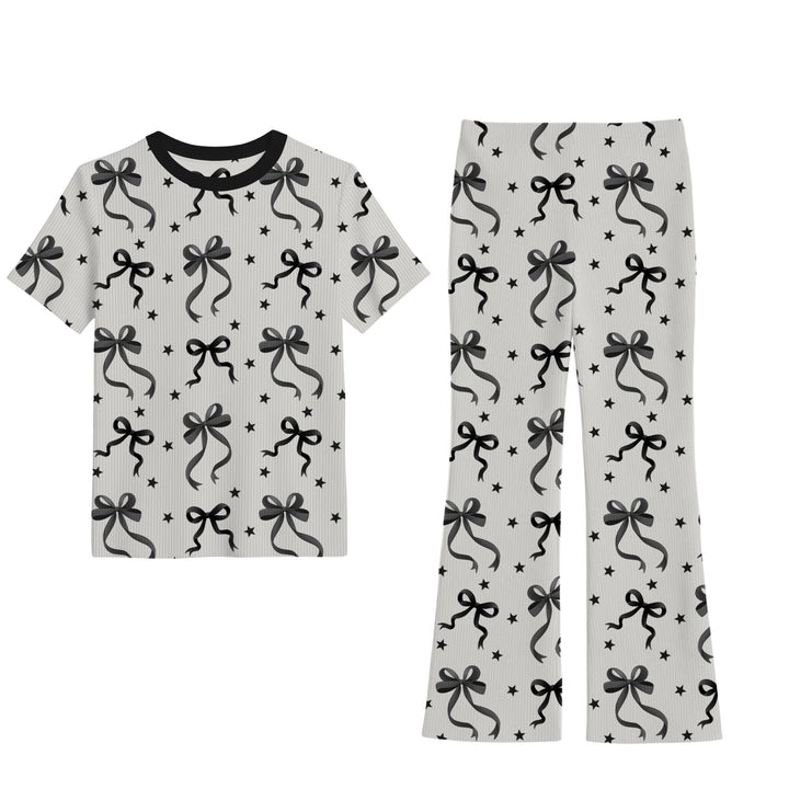 BAMBOO RIBBED JUST A BOW GIRL TEE/FLARE LEGGING SET (SAME SIZE TOP &amp; BOTTOM)