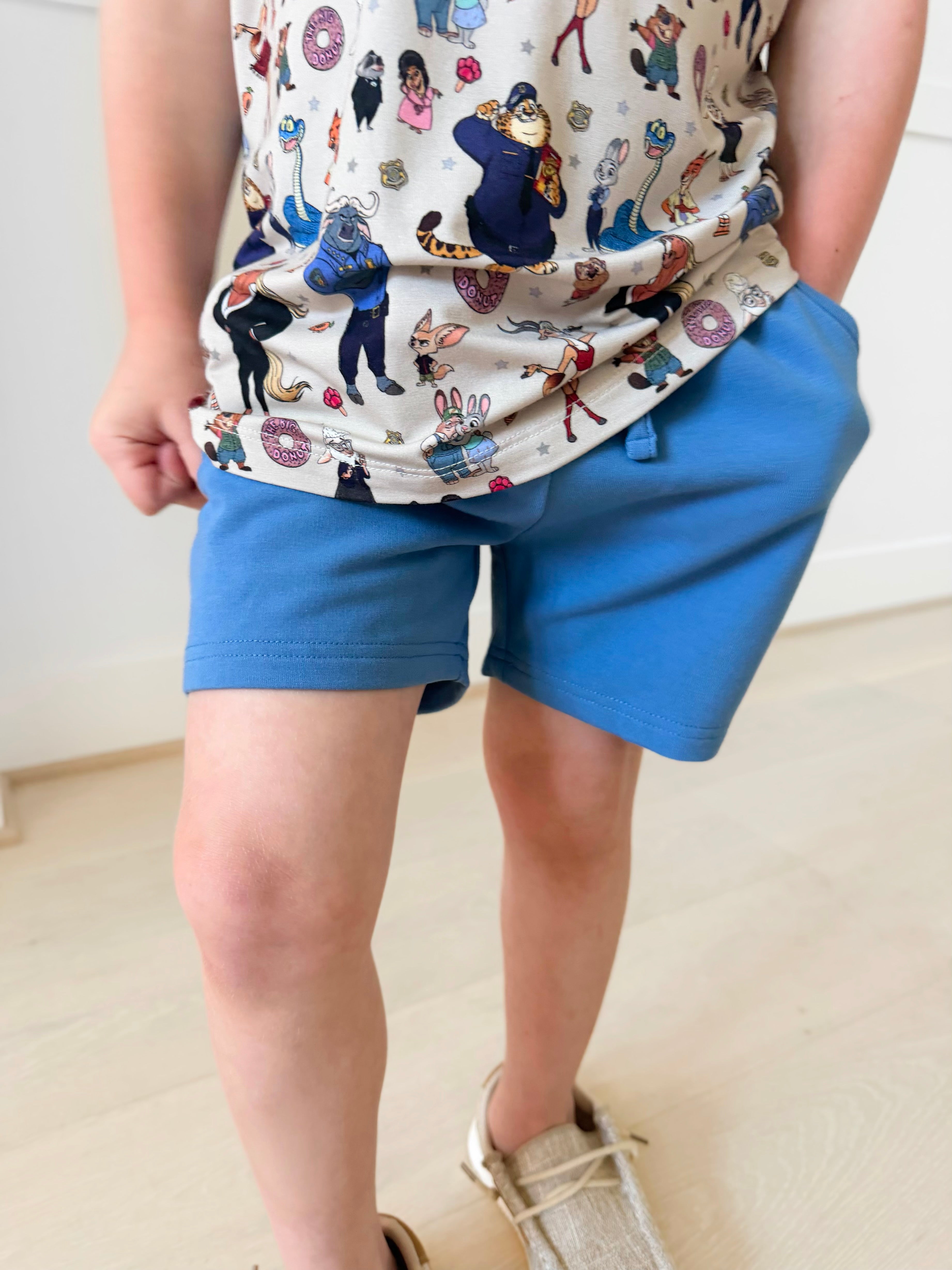 Bamboo COTTON SPANDEX SOLID BLUE Relaxed Shorts