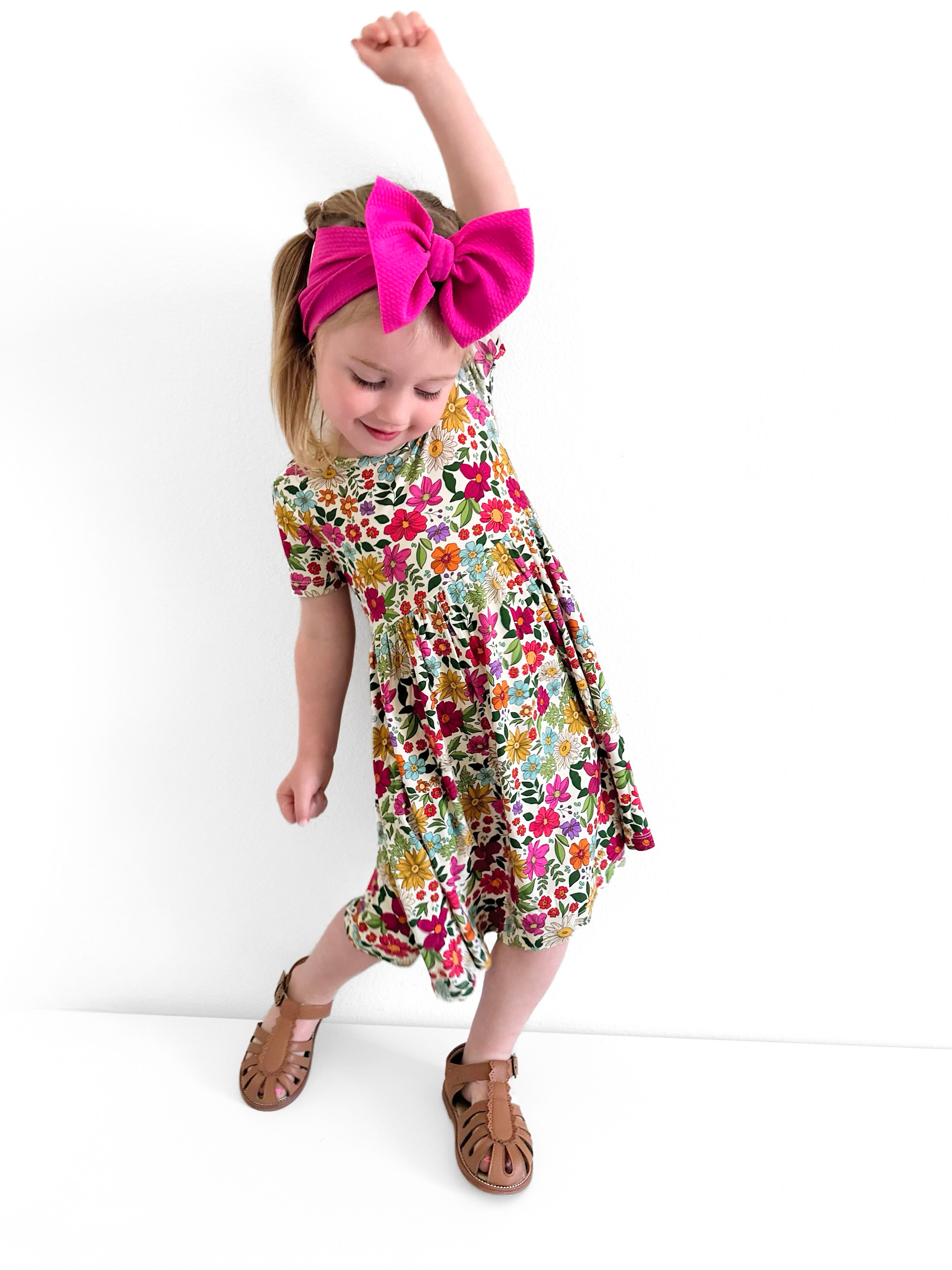 Bamboo Sophia's Floral Paradise Short Sleeve Twirl Dress W/ Ribbed Shorts (read description) FINAL SALE