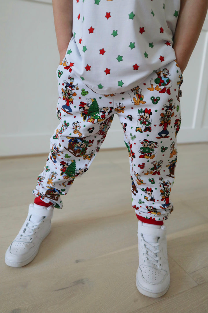 BAMBOO COTTON SPANDEX MERRY MAGIC ON MAIN KIDS JOGGERS (FLEECE LINED)