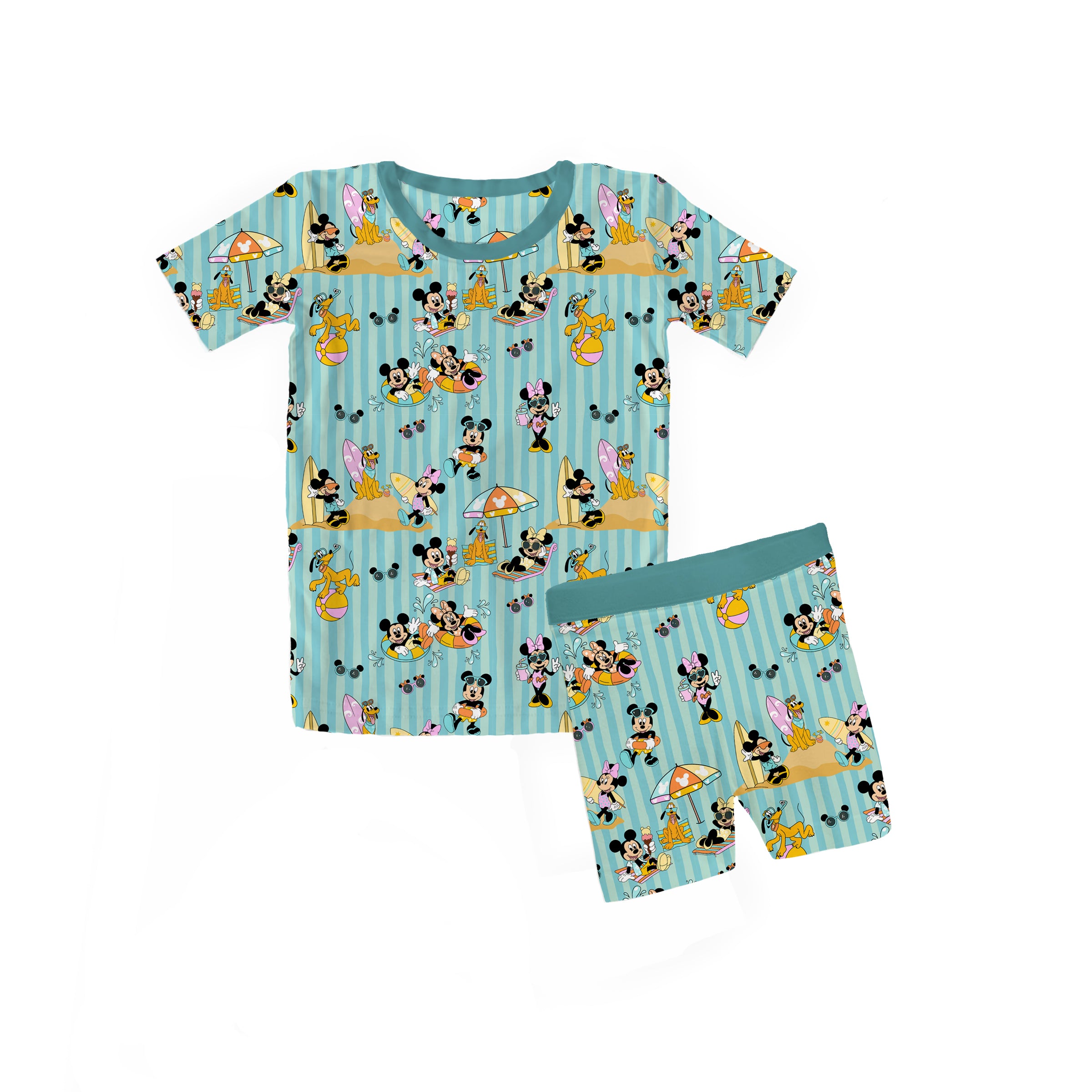 Bamboo SURF, SAND, & SMILES BLUE Two Piece SHORT SLEEVE/SHORT