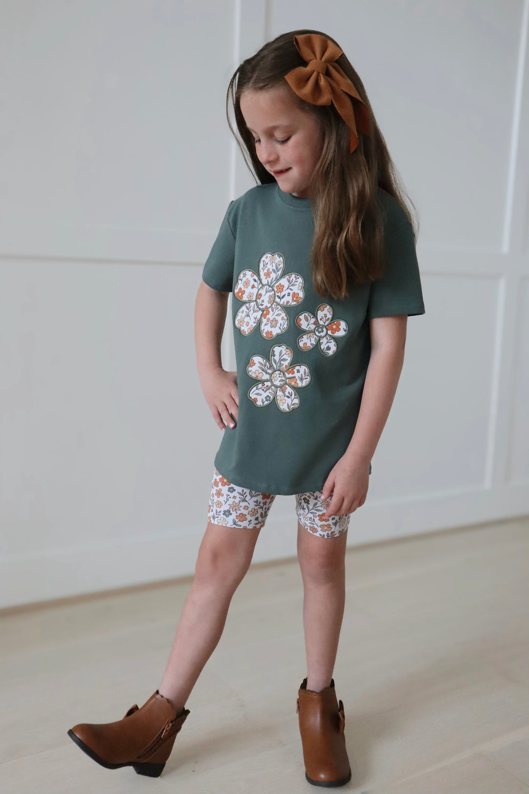Bamboo COTTON SPANDEX SPICED FLORALS KIDS EMBROIDERED TEE (NO FLEECE)