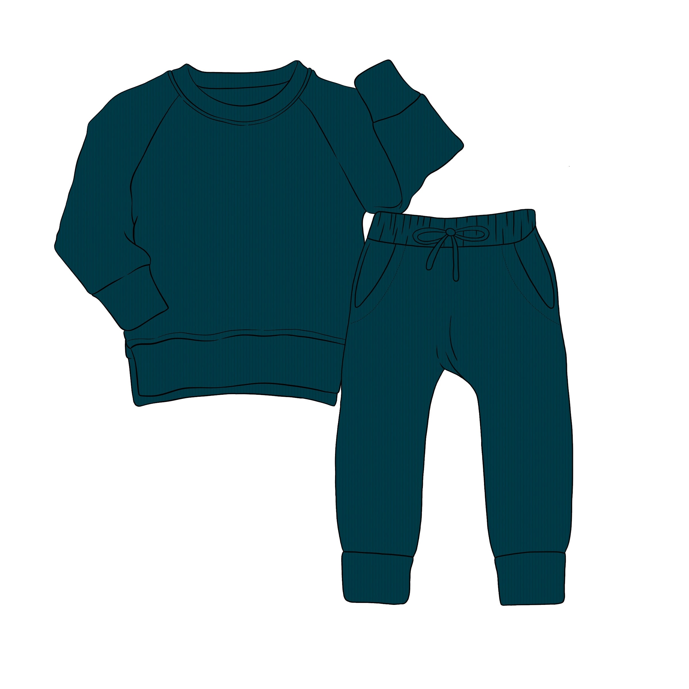 Bamboo RIBBED TWILIGHT TEAL kids crewneck & JOGGER SET