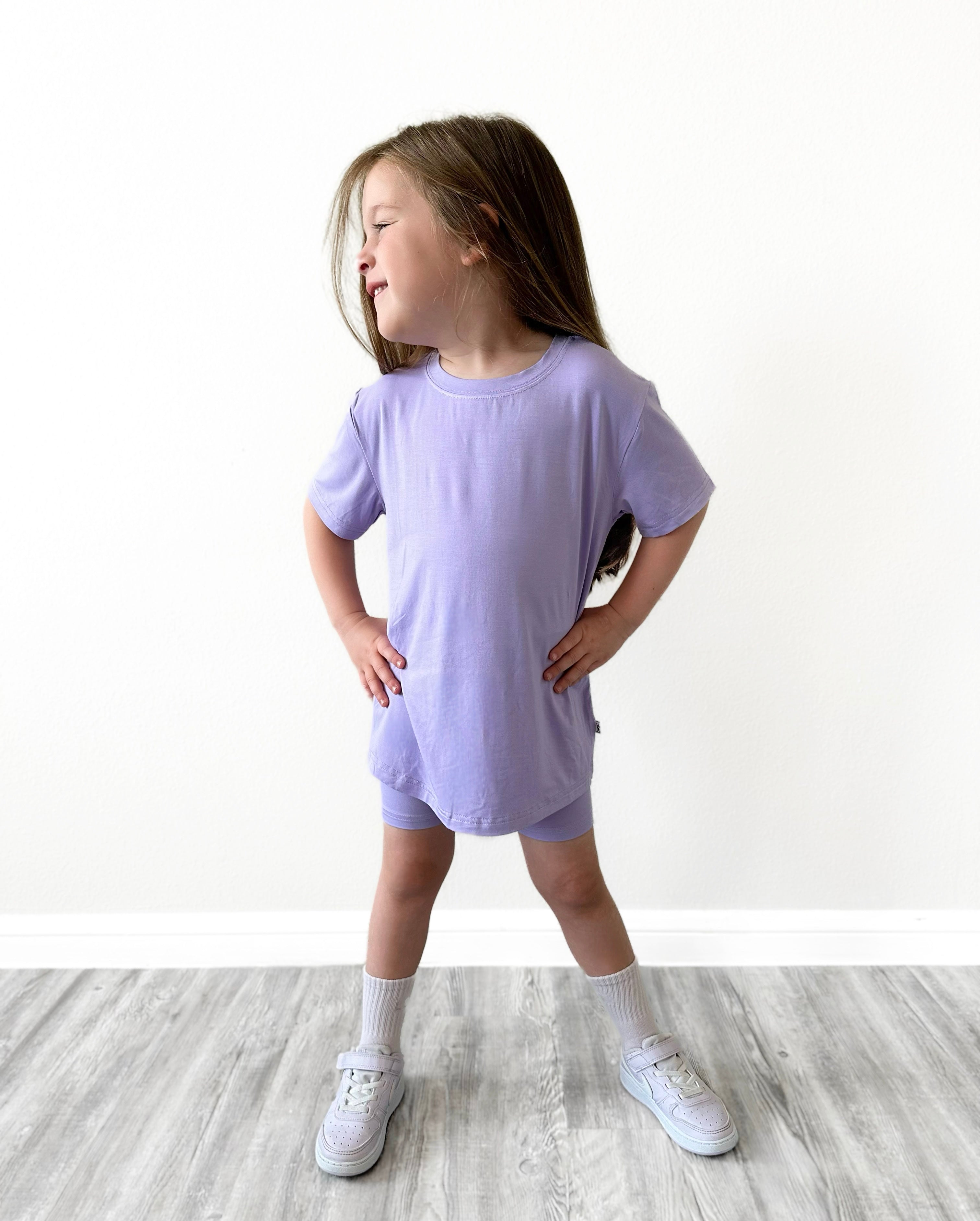 Bamboo Lavender Breeze Short Sleeve Oversized Tee Biker Short Set