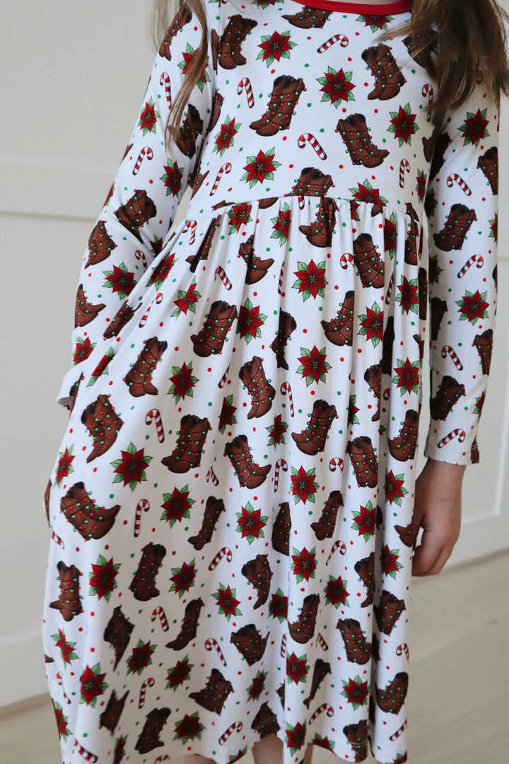 Bamboo HOWDY HOLIDAYS LONG SLEEVE POCKET Twirl Dress